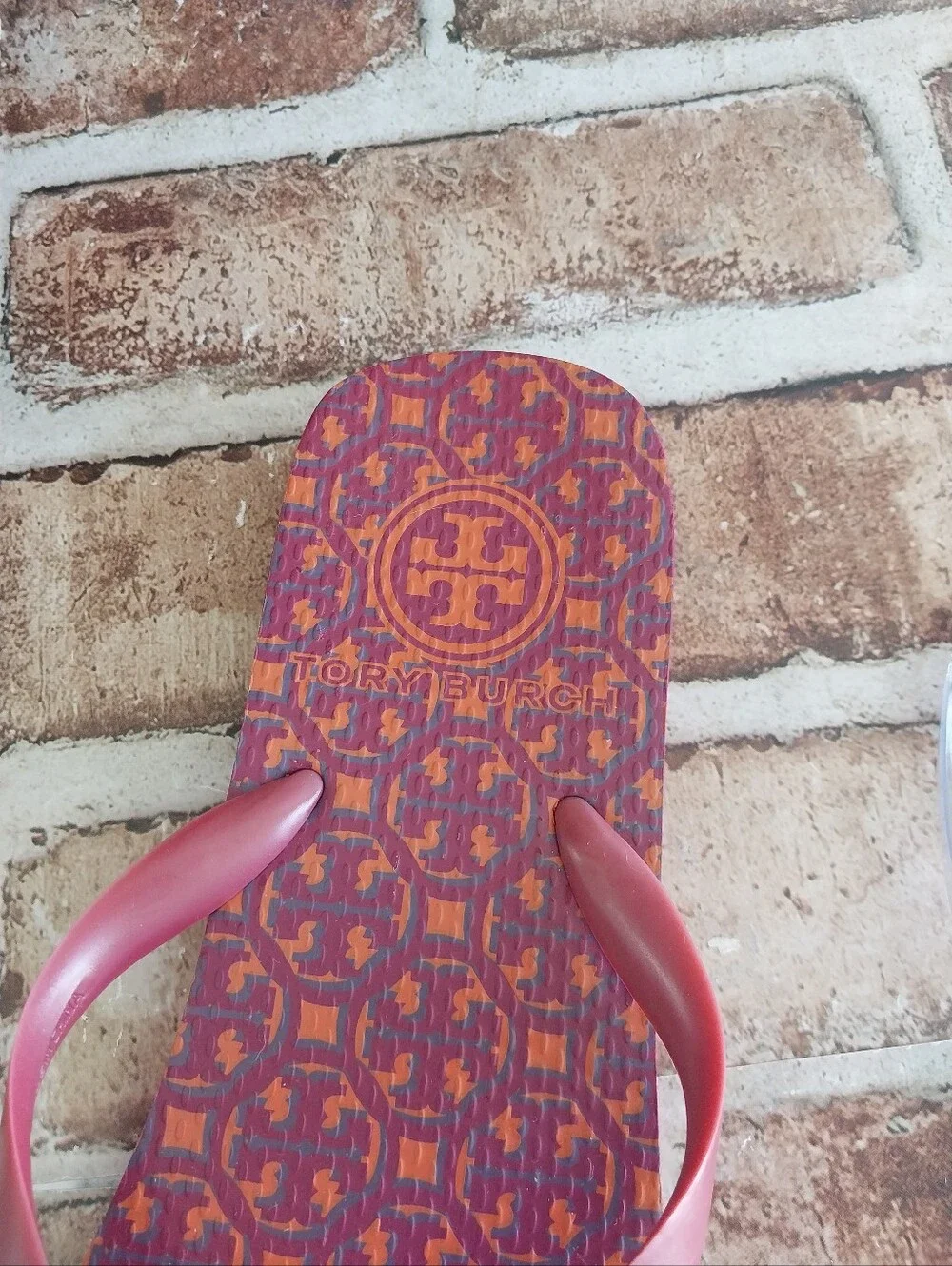 Pre-owned Tory Burch Lattice T Flip Flops